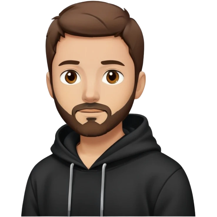 Homme avec des cheveux courts et marrons avec un sweat noir et une petite barbe avec peut de poile  emoji