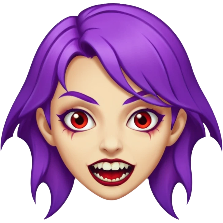 Purple haired tan girl with vampire fangs emoji