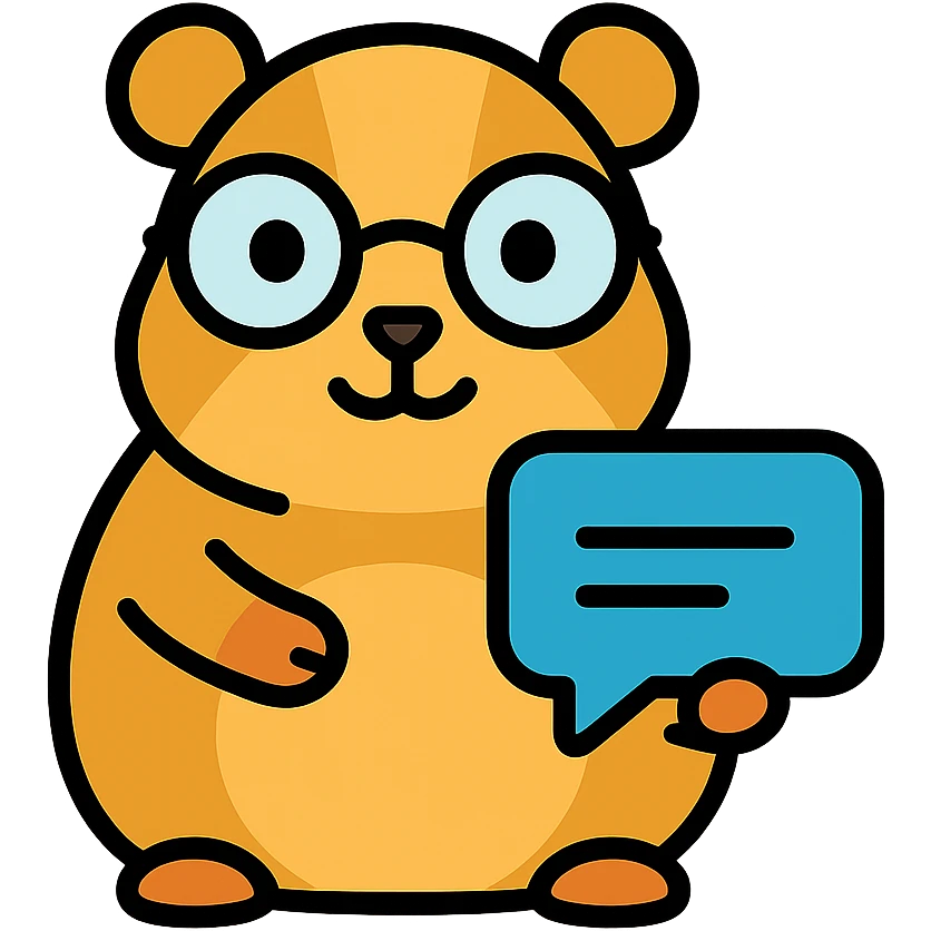 studious guinea pig with glasses holding a chat bubble, cute outlined colorful style emoji
