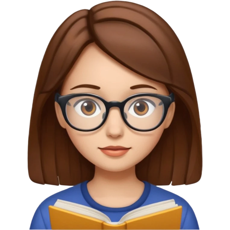 A girl with brown hair and reading glasses emoji