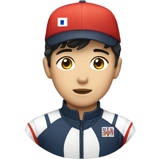 young guy with small wavy hair korean race suit with side profile and hat emoji