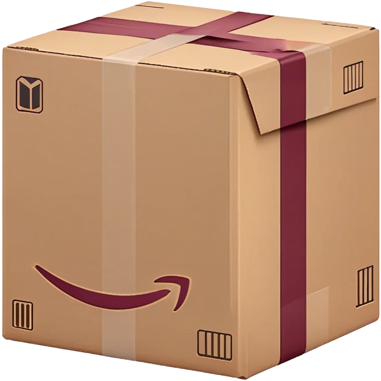 Amazon package with burgundy amazon logo emoji