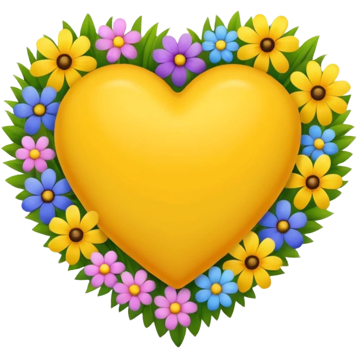 yellow heart with beautiful colorful field flowers around its border emoji