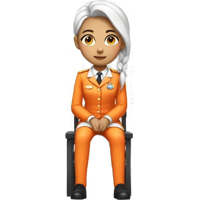 Girl in orange sit on a chair with white skin and uniform pony tai emoji
