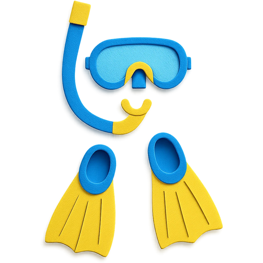 colorful and playful snorkel and flippers, blue and yellow emoji