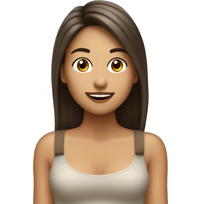 Crea una chica blanca cabello marrón comiendo emoji