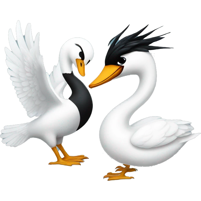 a swan and a magpie having a fight emoji