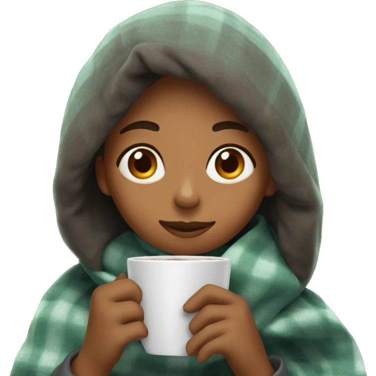 a girl drinking hot chocolate with blanket emoji