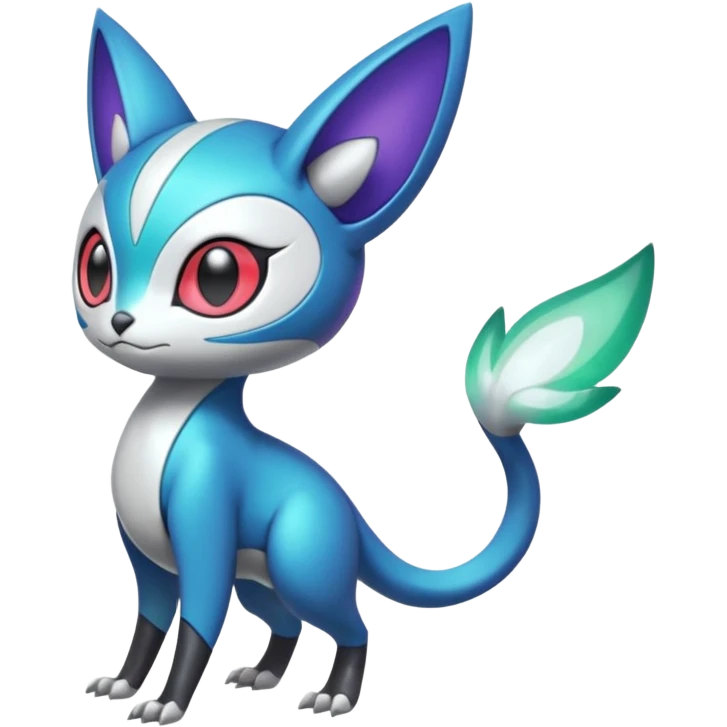 Shiny Colorful glowing glossy smooth soft silky Futuristic Cyber-Vernid-Trico-Meloetta-Latias-Koraidon-Peppercat-Protogen-Pokémon-Digimon-Fakémon-fusion-hybrid-creature emoji