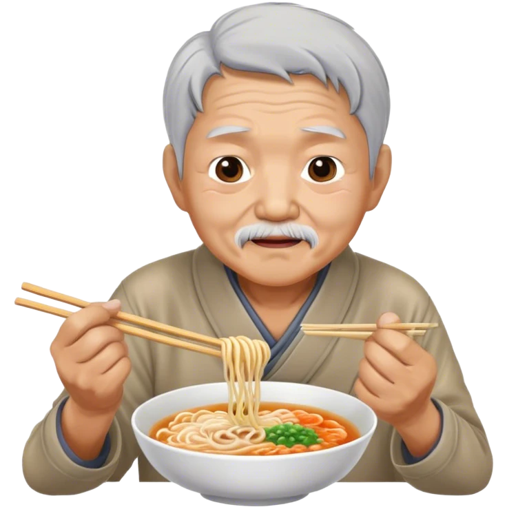 old asian man eating ramen emoji