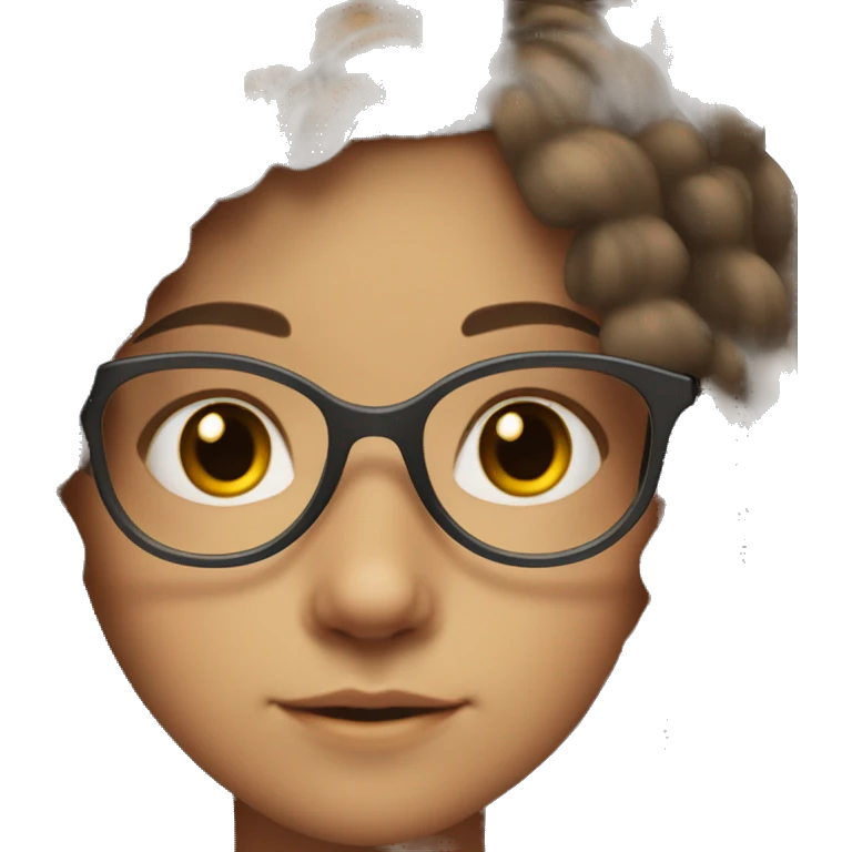white 12 year old girl with long brown hair parted down the middle, dark brown eyes, and clear glasses emoji
