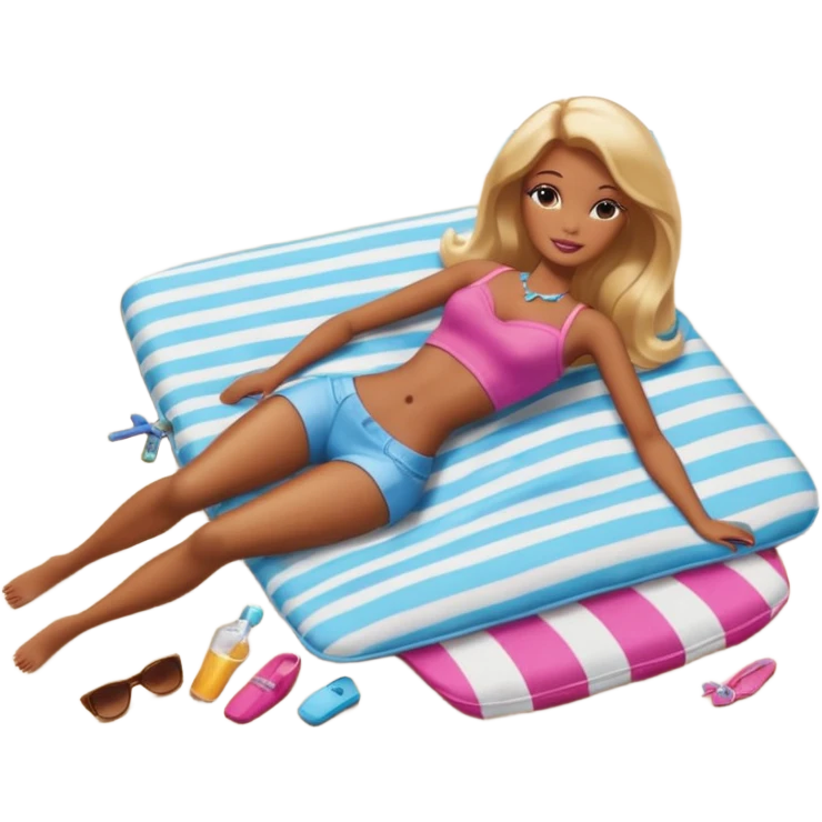 Brown skin blonde hair barbie in laying on beach  emoji