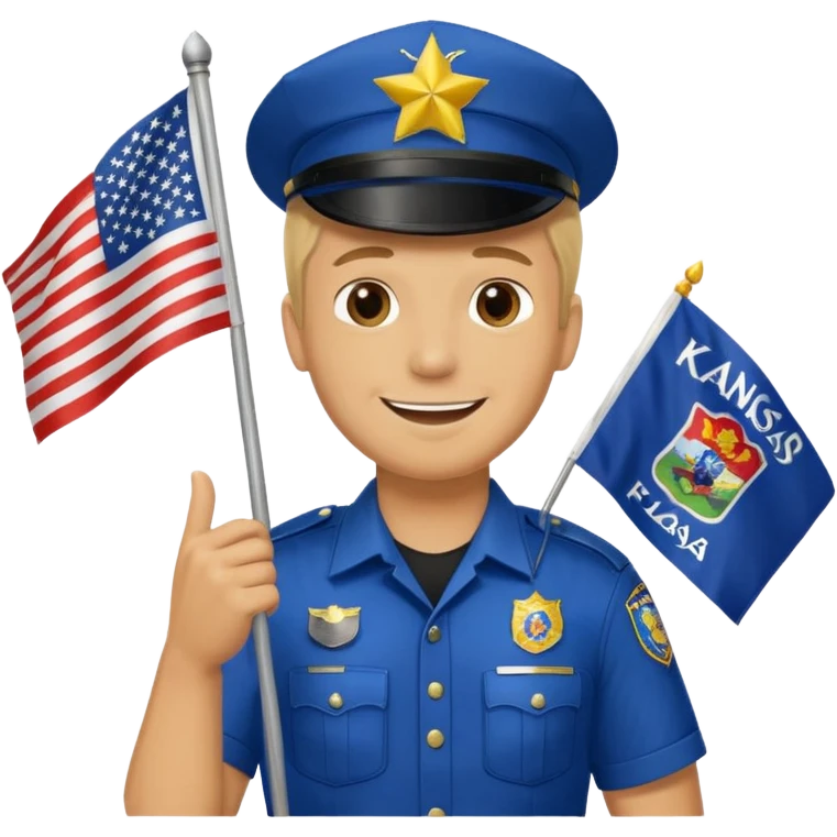 A blond male cop holding a Kansas flag emoji