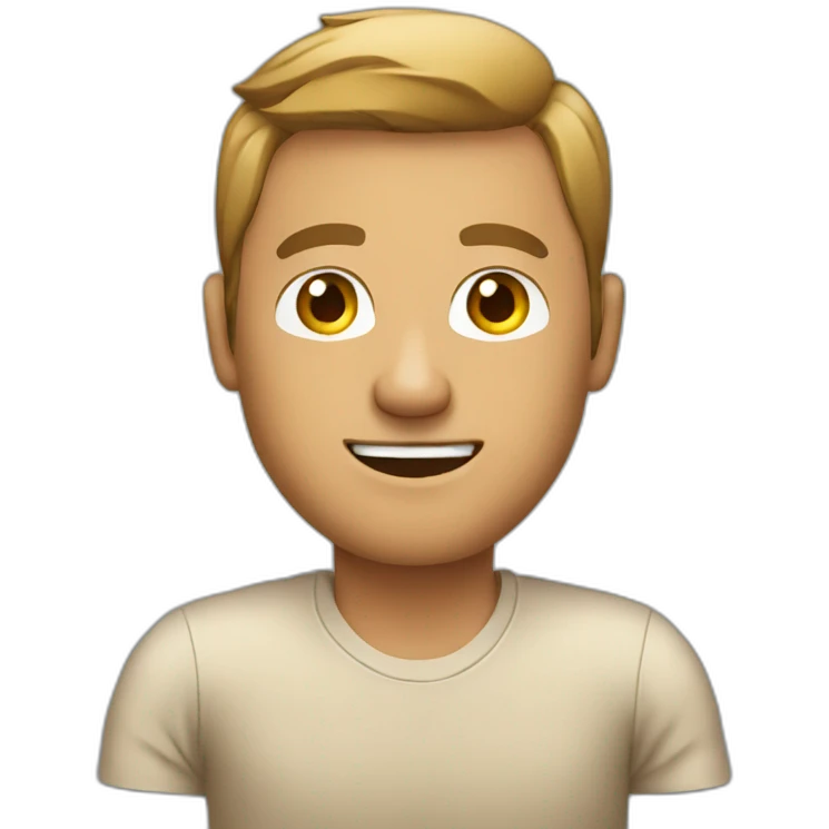 man in an office chair wearing a beige t shirt emoji
