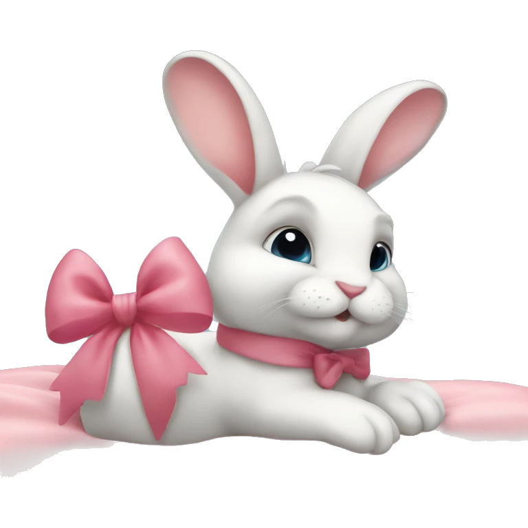Bunny laying down with a bow on the bunny’s foot emoji