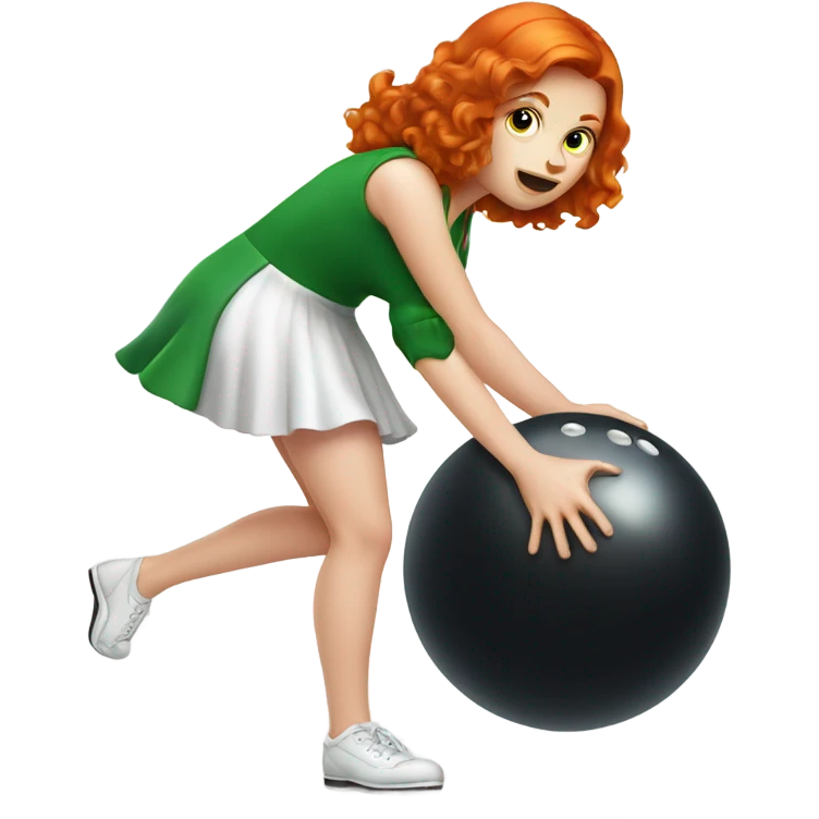 Irish, red-headed, female dancer bowling, in a standing, slightly bent over stance holding a bowling ball emoji
