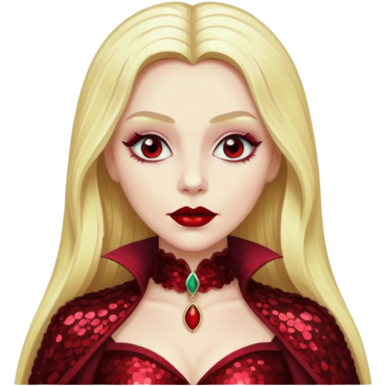 Countess Dracula from Universal Monsters with long blonde hair, dark red sequin outfit emoji