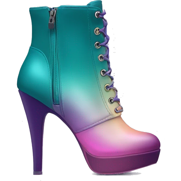 Realistic isolated top view of a pair of dark teal,purple,pastel pink,pastel purple and pastel yellow ombre high heel zippered ankle bootie boots. emoji