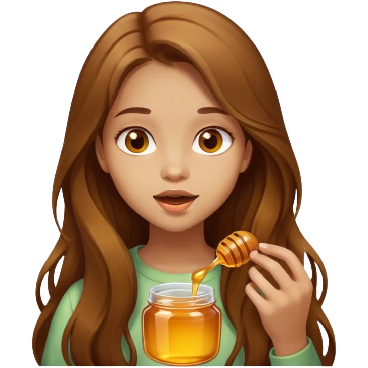Girl, brown long hair, eating honey emoji