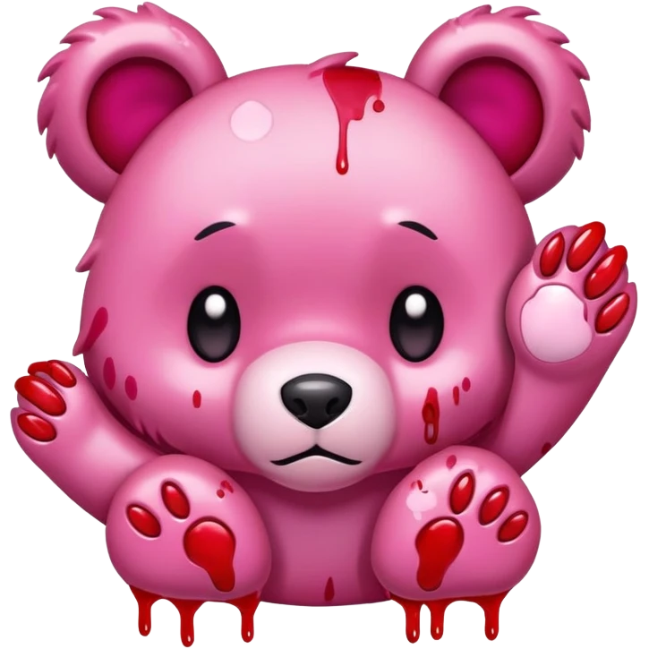 Pink gloomy bear blood smudges with paw claw emoji