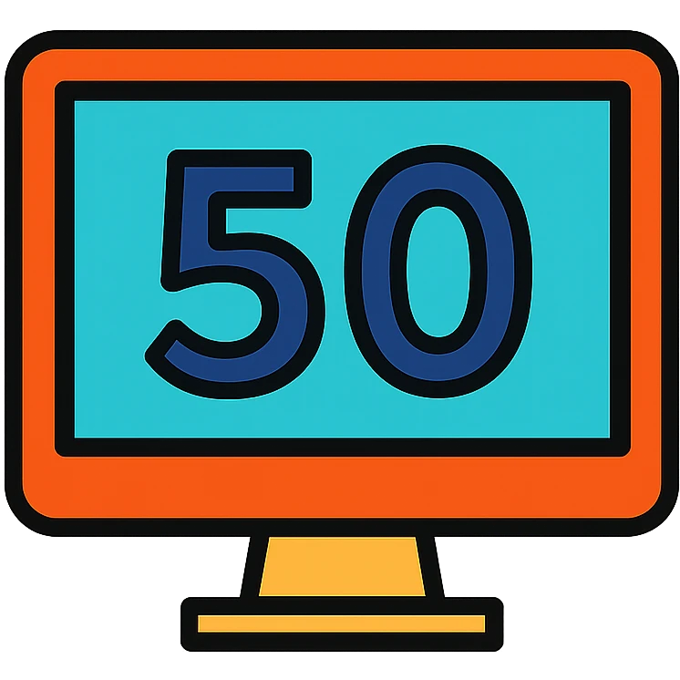 digital monitor showing the number 50 in bold modern style emoji