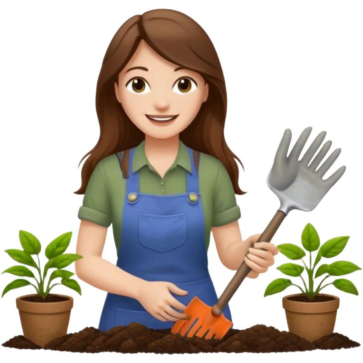 long brown hair white woman Gardening emoji