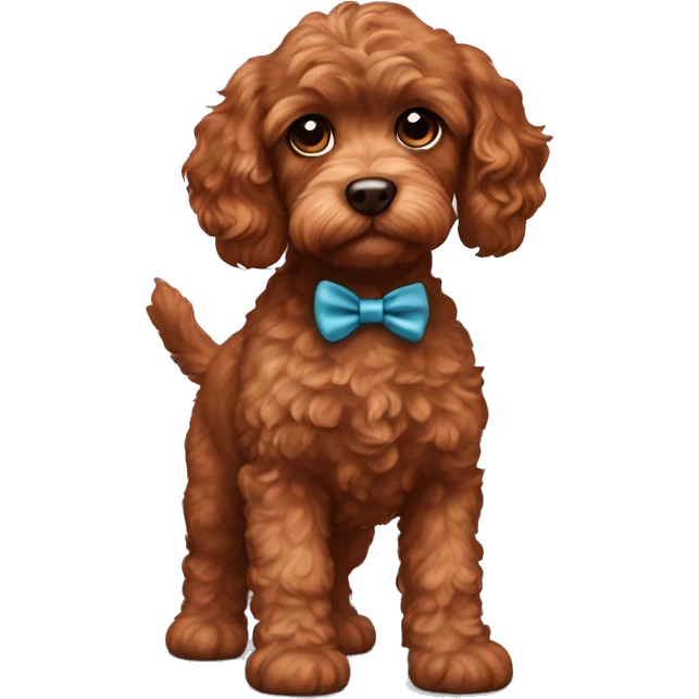 Full body reddish brown baby cockapoo with bow emoji