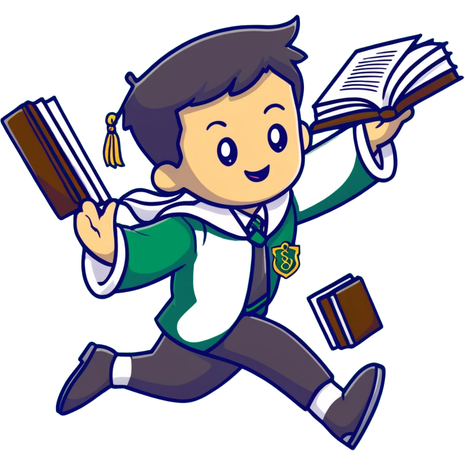Slytherin student tripping and falling with books and wand flying emoji