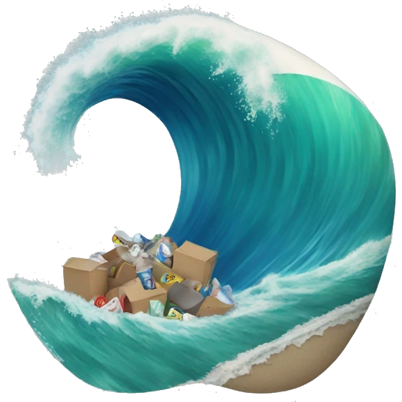 wave with trash floating emoji