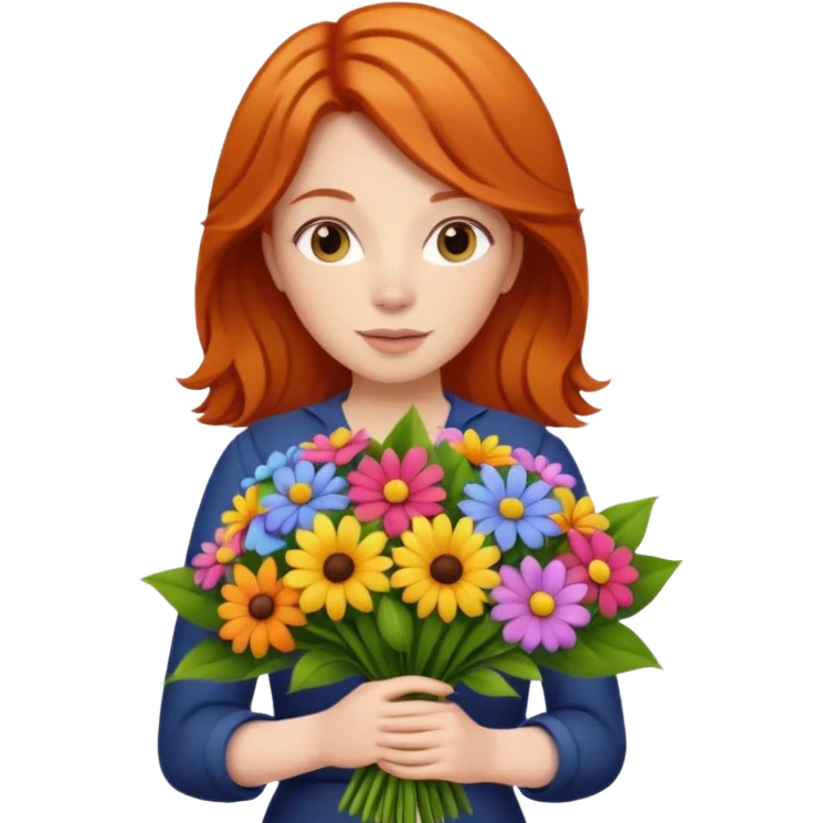 ginger hair woman with big bouquet of flowers emoji