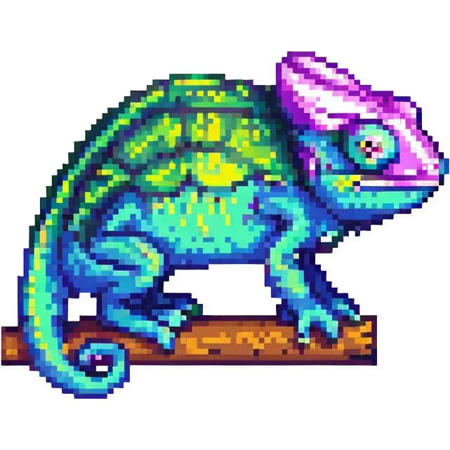 a chameleon changing colors, pixel art style emoji