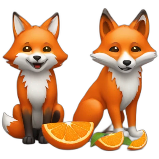 fox and wolf eating satsumas emoji