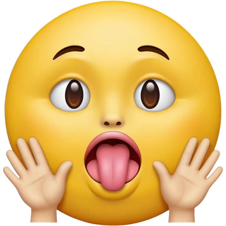 Yellow circle face with tongue out and hands on each side facing outward emoji