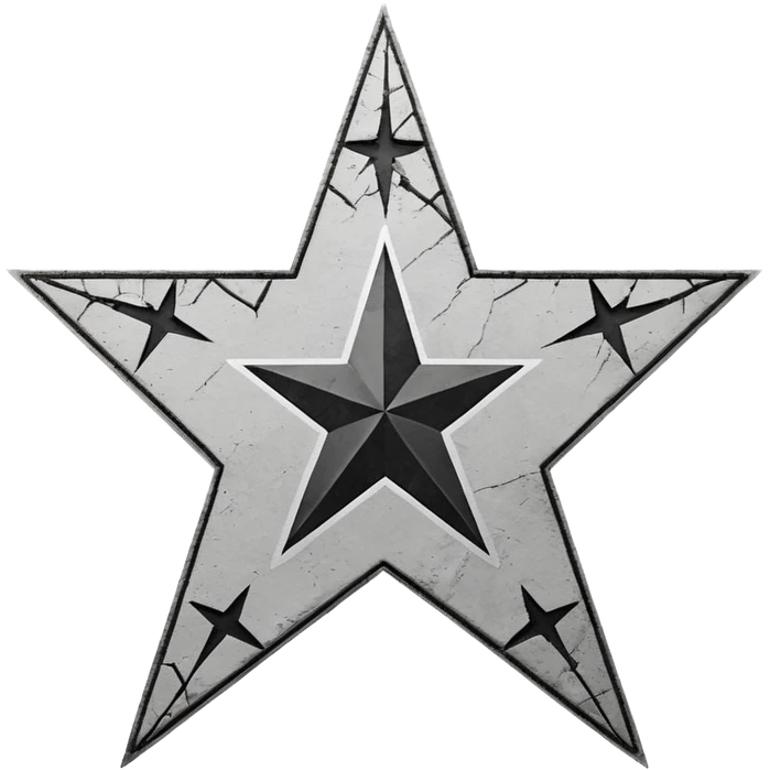 Minimalist emoji-style sticker of a cracked Walk of Fame star with a faint claw mark coming from below, grayscale and ash tones


 emoji