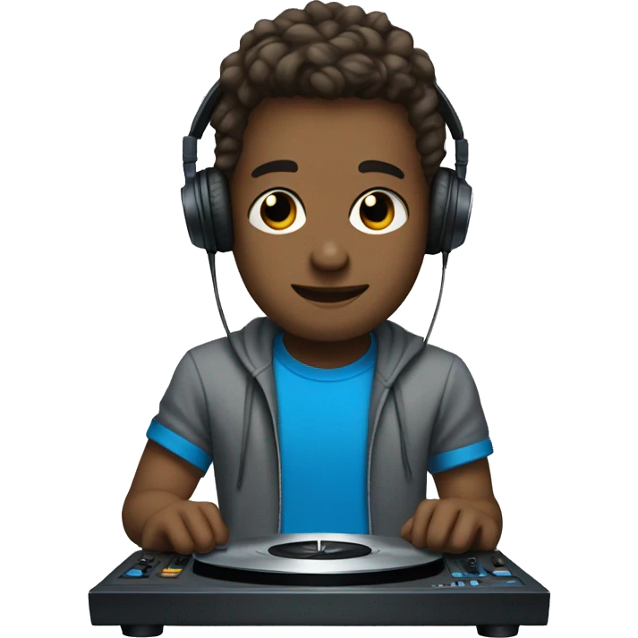 A DJ With dark blond Hair a Blue t Shirt and a turntable  emoji