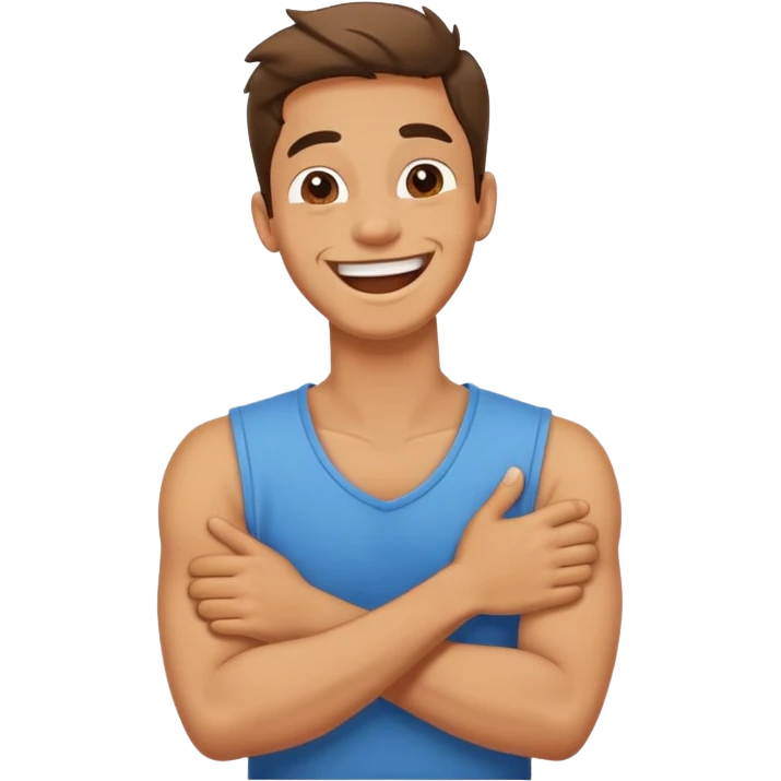 Arms crossed holding neck laughing guy emoji