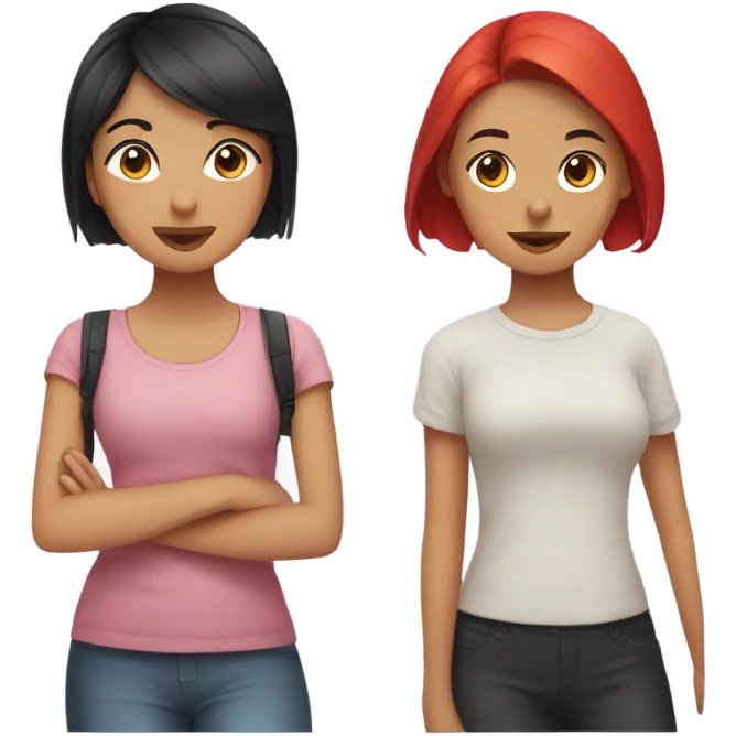 Three best friends; a Chinese girl, a Punjabi girl with red and black hair, and a Nepali girl with short hair emoji