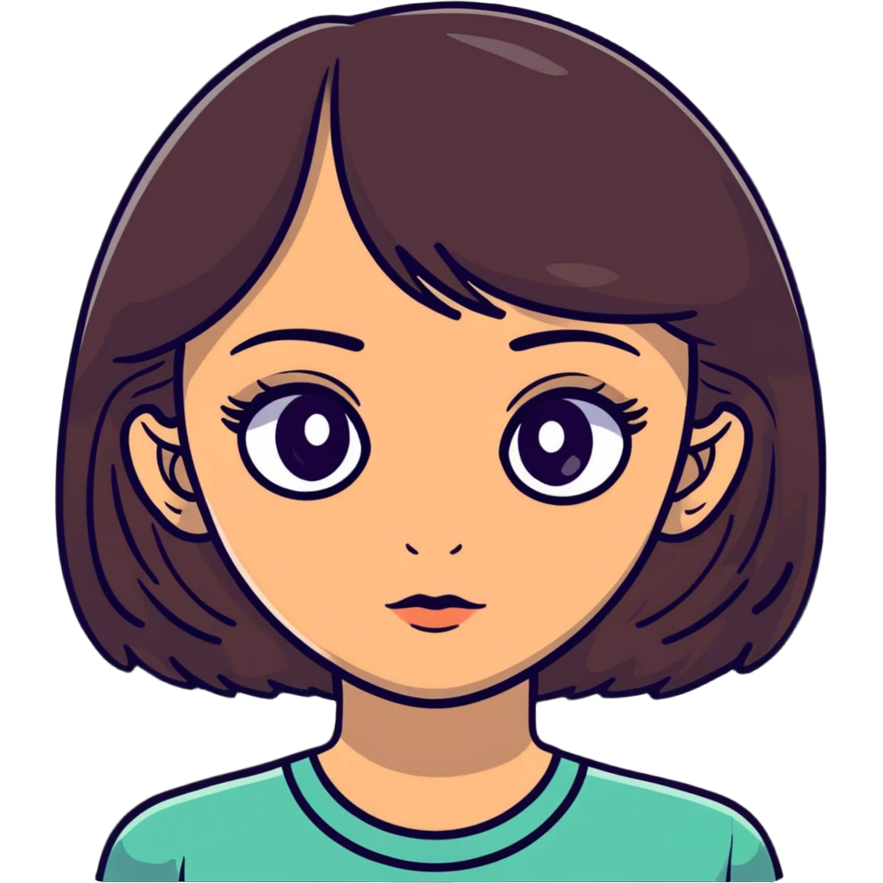 woman face with big eyes, medium skin tone, and dark hair emoji