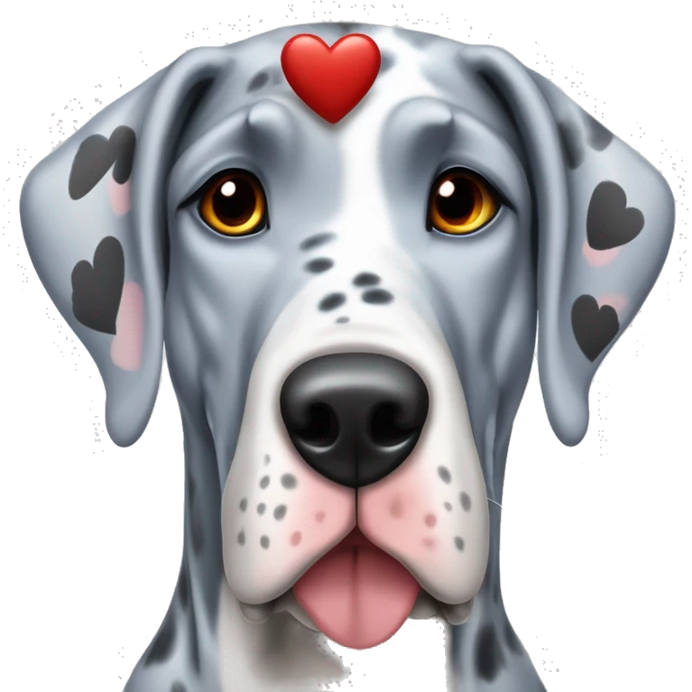 Blue Merle Great Dane with red hearts on head emoji