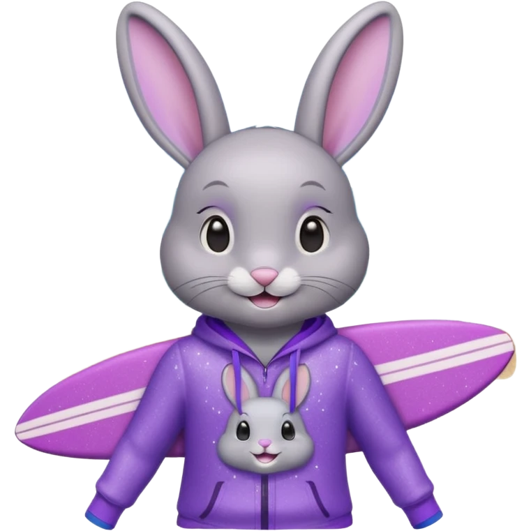 Glitter happy gray bunny purple cian surf emoji