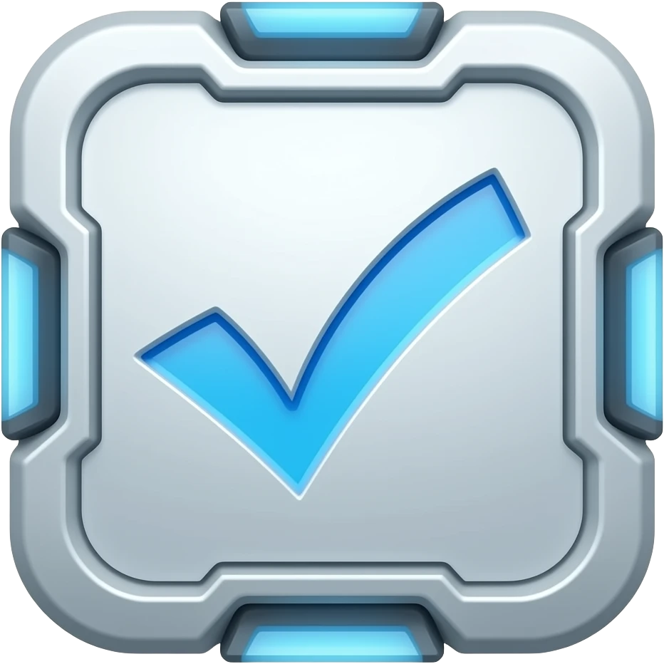 a correct mark tick emoji, futurstic, tech, simple, 2D, utilitarian emoji