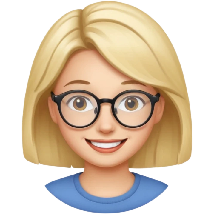 une personne joli de face avec des detail et des accessoires /lunettes dans un rond  emoji