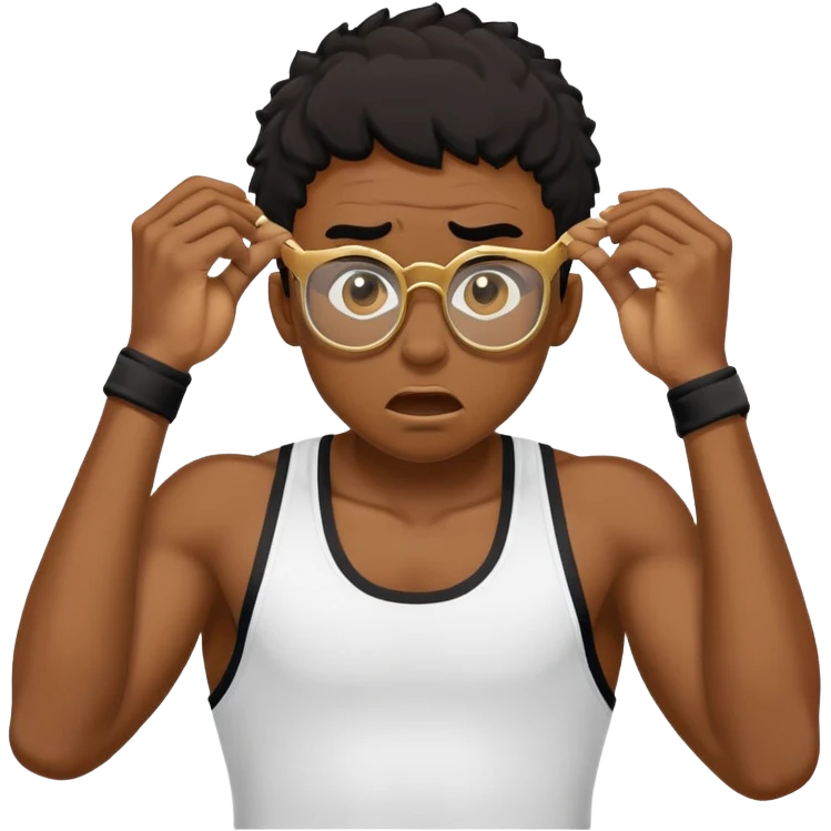 black boy athlete in stringer with gold glasses frustrated scared pulling hair emoji