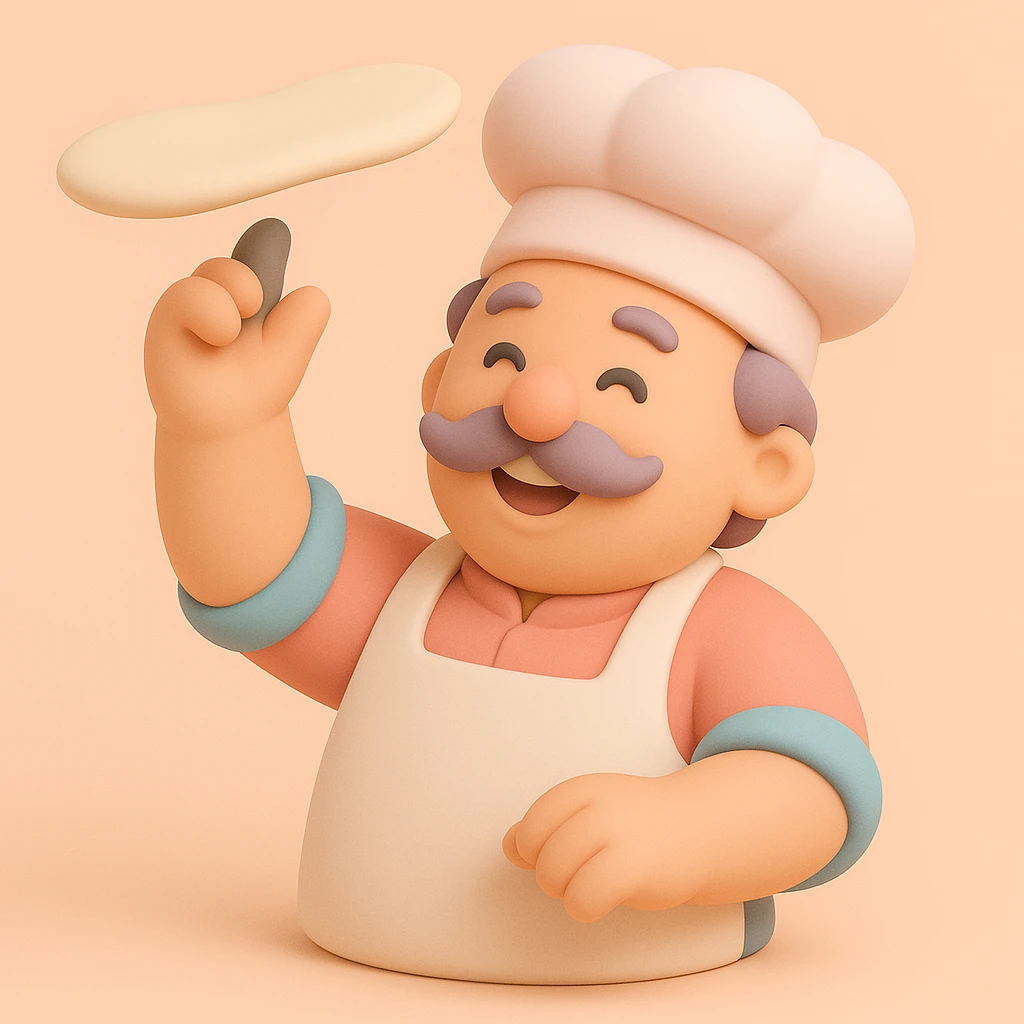 smiling Italian chef spinning pizza dough emoji