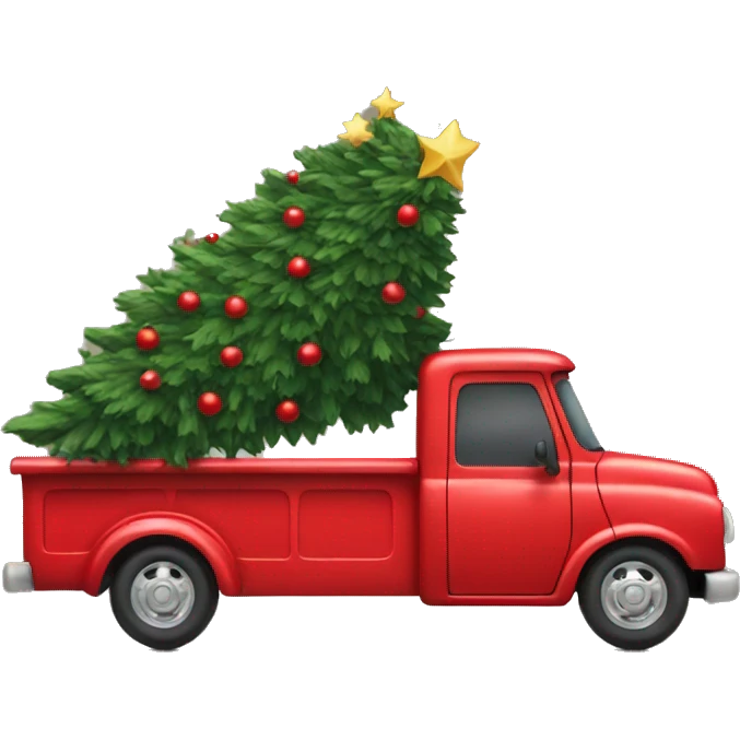 Red truck with Christmas tree  emoji