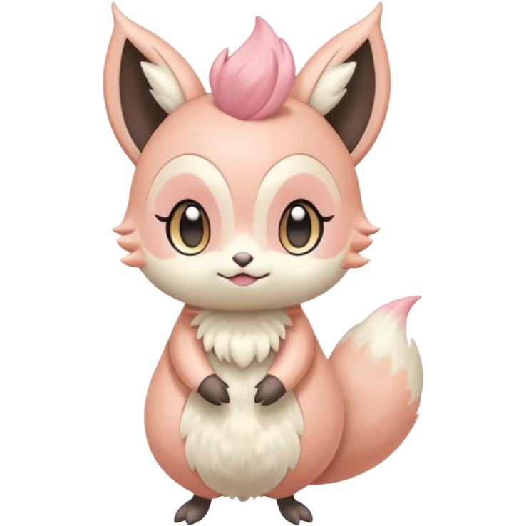 Pastel Pink-Peach Soft-Cream Rosy-Glossed Cute Round Meloetta-Trico-hybrid-animal-creature (full body) emoji