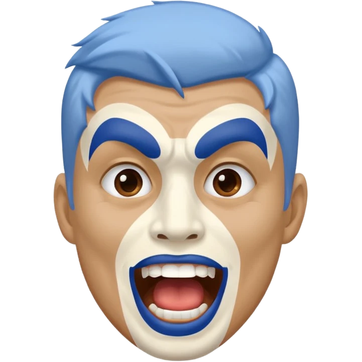 A man with half-blue, half-white face paint, shouting proudly. emoji