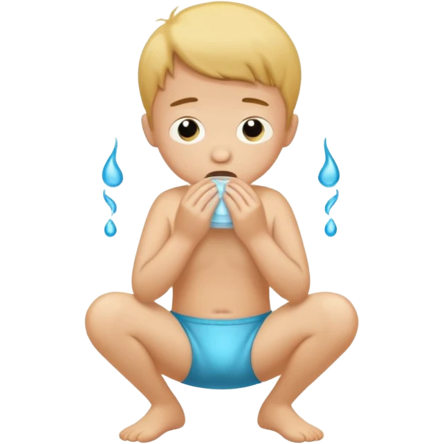 A  boy squating down peeing on his wet stinky poopy underwear farting and pats his butt emoji