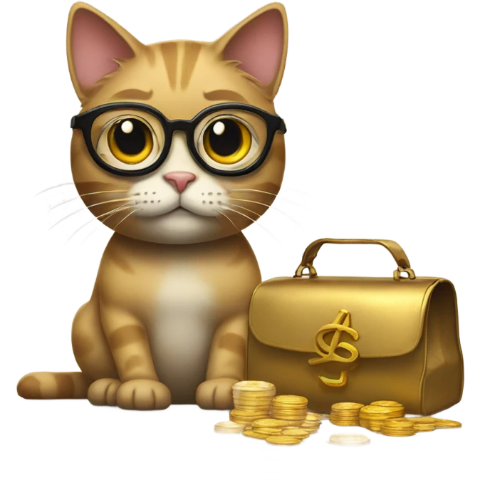 cat in brutal glasses with a bag of gold coins emoji