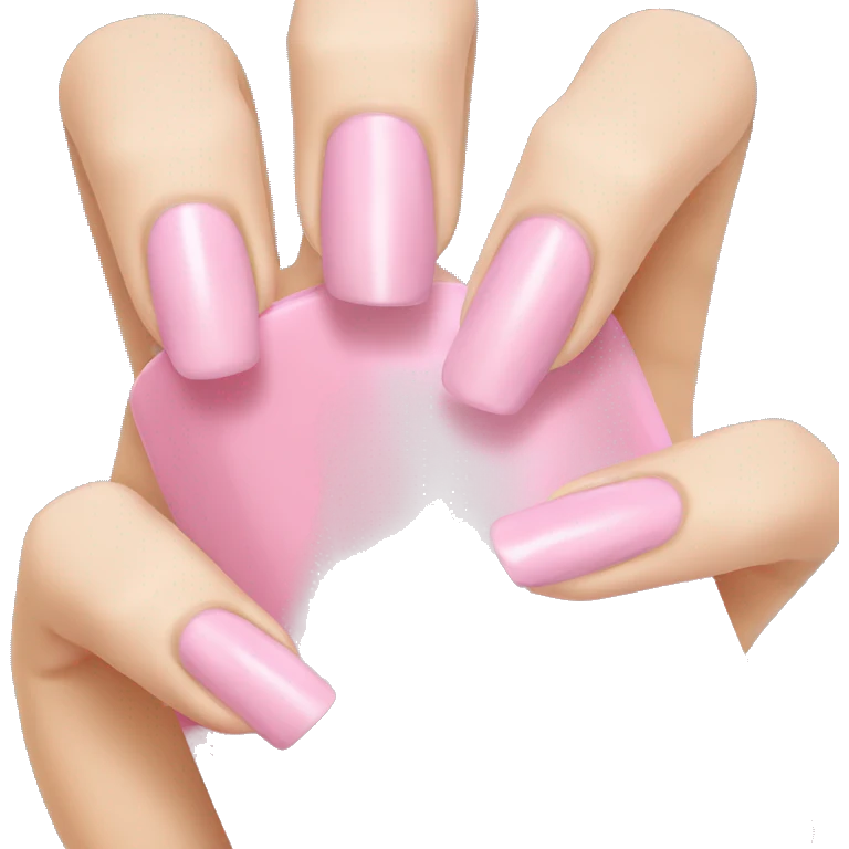 Light pink nails holding nail polish emoji